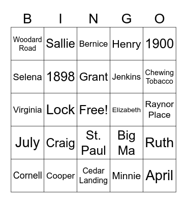 Freeman Family Gathering 2022 Bingo Card