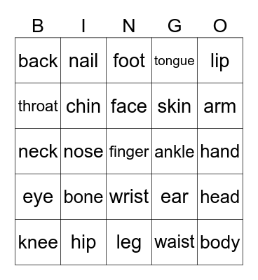 Bodies Bingo Card