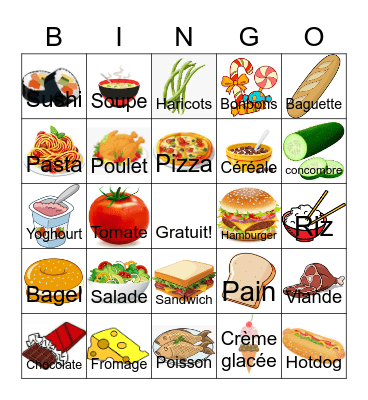 La nourriture Bingo Card