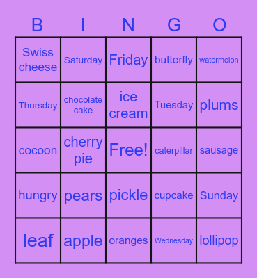 Very Hungry Caterpillar Bingo Card