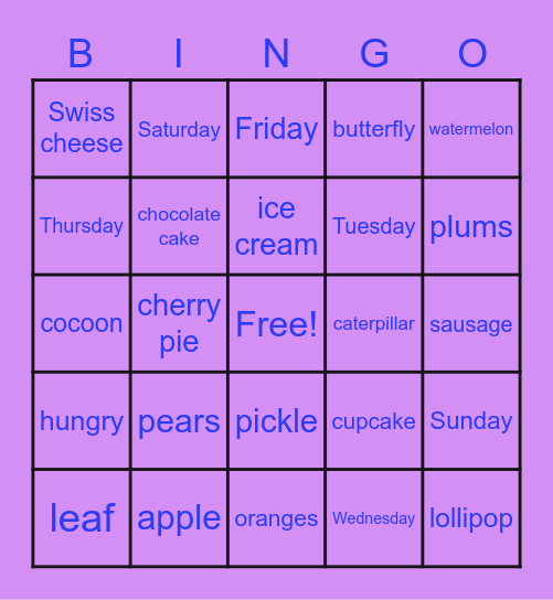 Very Hungry Caterpillar Bingo Card