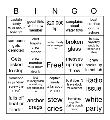 Below Deck Bingo Card