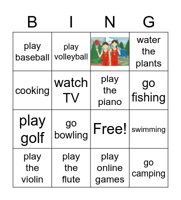 activities Bingo Card