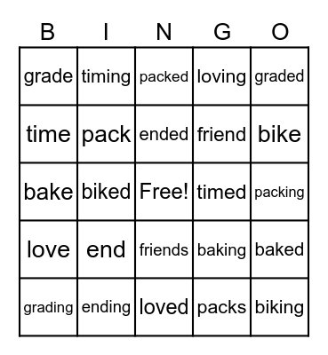 Word Parts: Tendes and Endings Bingo Card