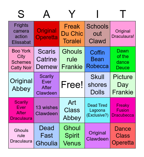 Monster High Dolls Bingo ! Bingo Card