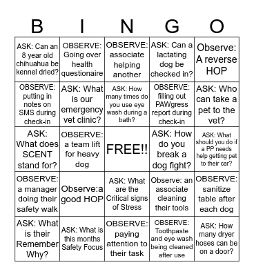 Salon Safety Bingo Card