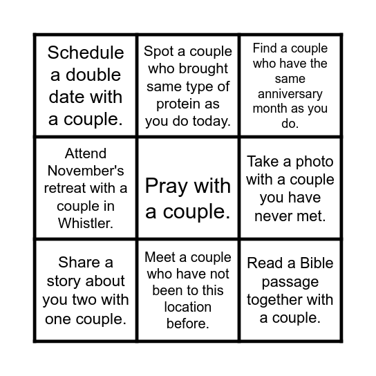 Tap Couples Bingo Game Bingo Card