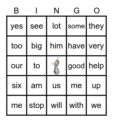 Sight Words 7/11/22 Bingo Card