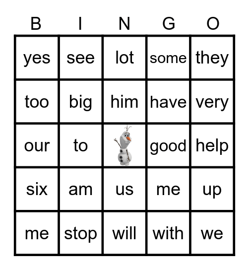 Sight Words 7/11/22 Bingo Card