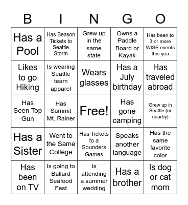 WISE SUMMER-  "Find Someone Who..." Bingo Card