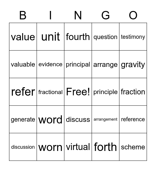 7R Word Wednesday Bingo Card