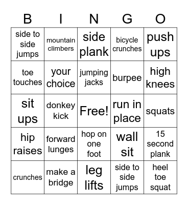 PHYSICAL FITNESS Bingo Card