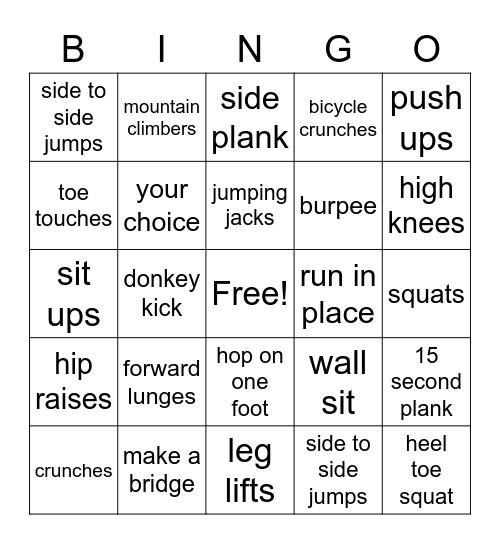 PHYSICAL FITNESS Bingo Card