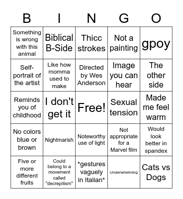 Art Museum Bingo Card