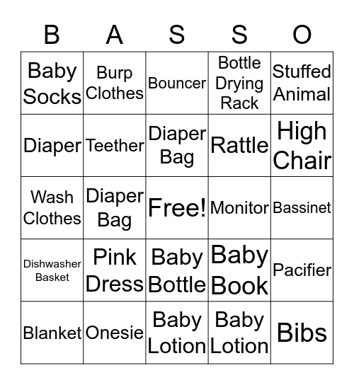 Basso Shower Bingo Card