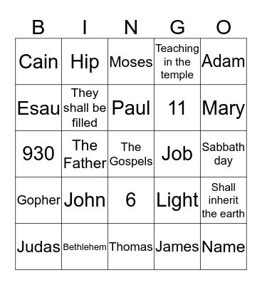 CAPH BIBLE BINGO Card