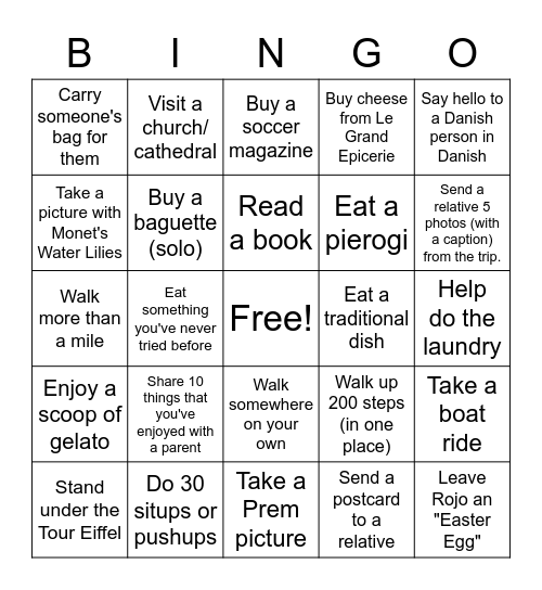 Let's Go Europe 2022 Bingo Card