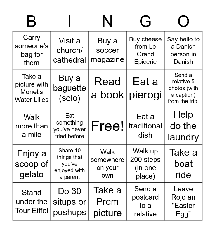 Let's Go Europe 2022 Bingo Card