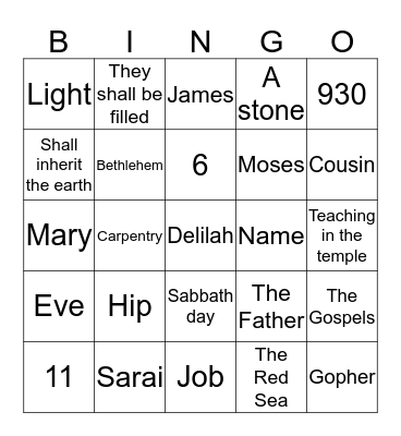 CAPH BIBLE BINGO Card