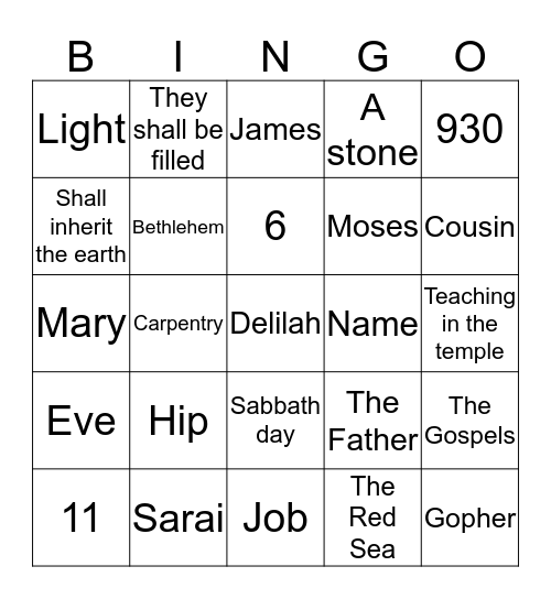 CAPH BIBLE BINGO Card