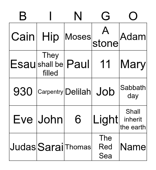 CAPH BIBLE BINGO Card