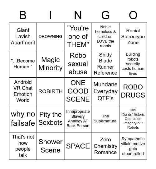 Detroit Become Human Bingo Card