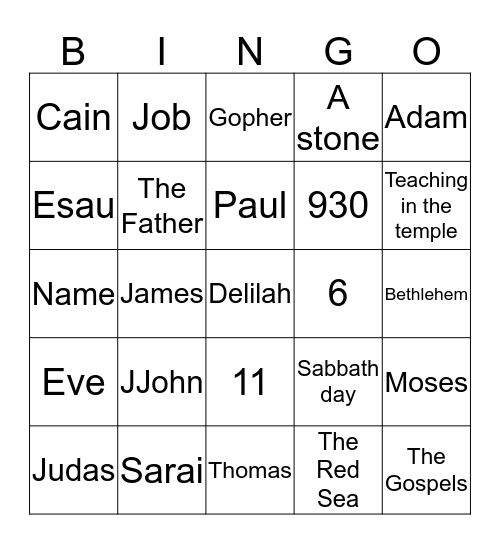 CAPH BIBLE BINGO Card