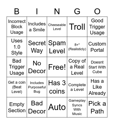GD Recent Levels Bingo Card