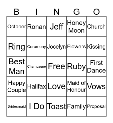 Bridal Bingo Card