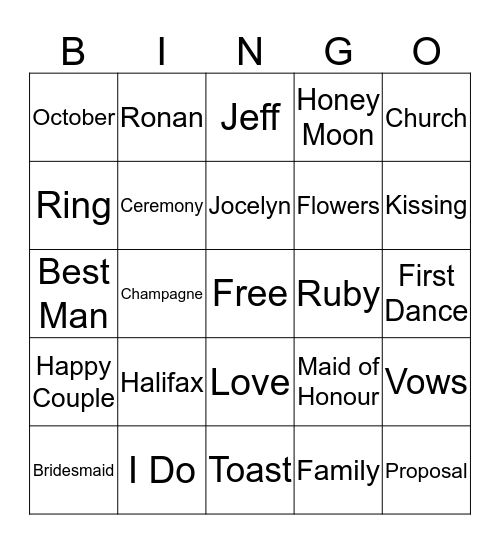 Bridal Bingo Card