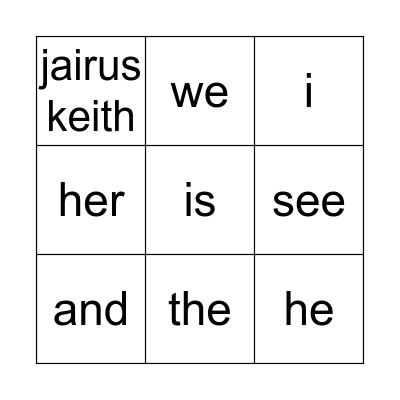 SIGHT WORDS Bingo Card
