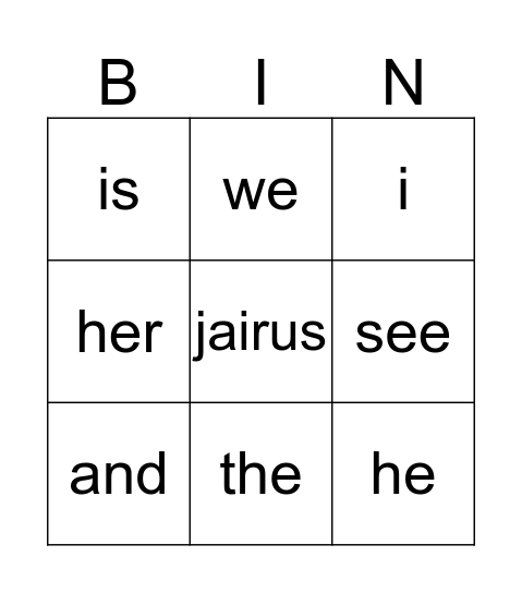 SIGHT WORDS Bingo Card