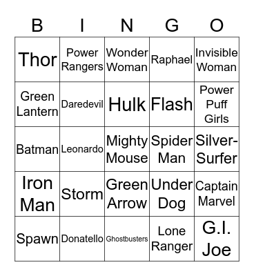SUPER HEROES Bingo Card