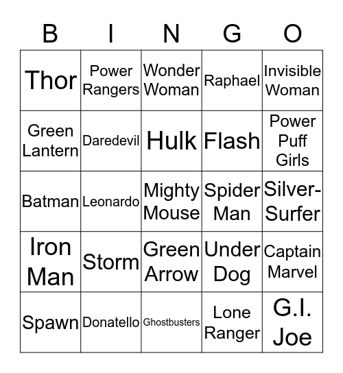 SUPER HEROES Bingo Card