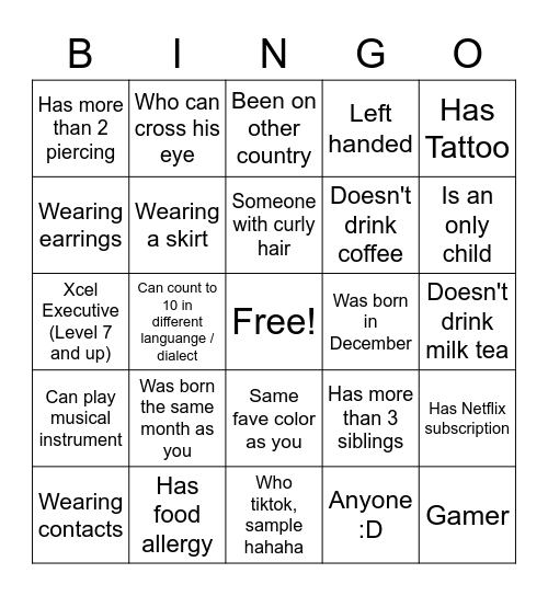 HUMAN BINGO Card