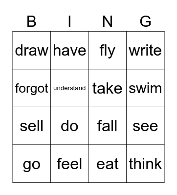 PAST PARTICIPLES Bingo Card