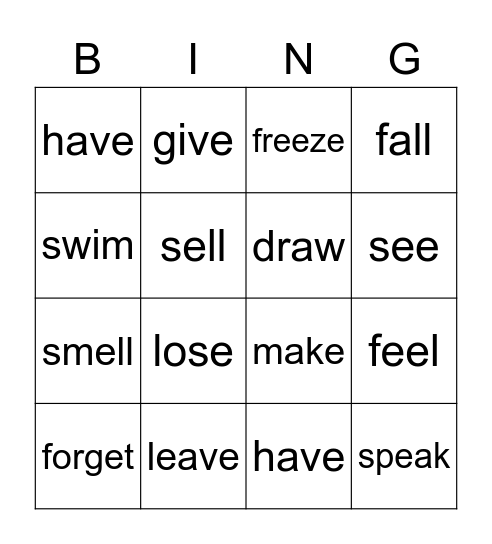 PAST PARTICIPLES Bingo Card