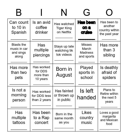 Coworker Bingo Card