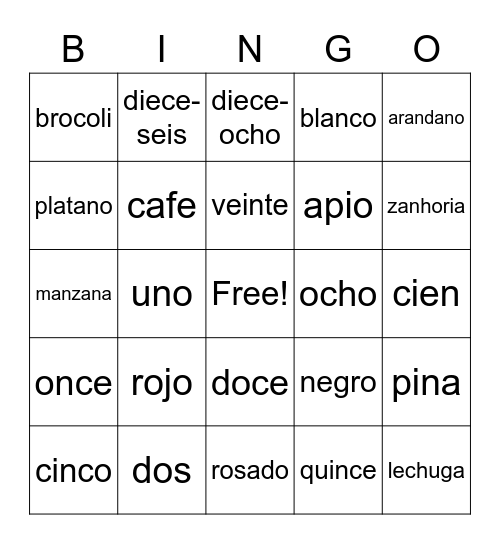 SPANISH BINGO Card