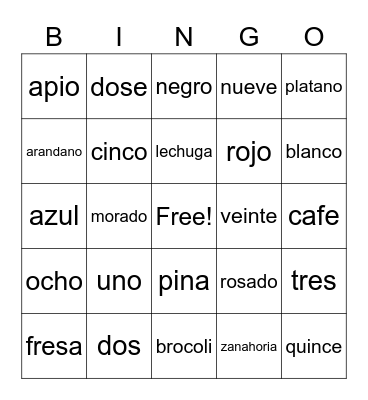 SPANISH BINGO Card