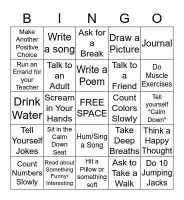 CALMING STRATEGIES Bingo Card