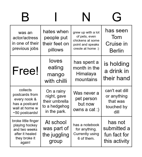 Find someone who Bingo Card