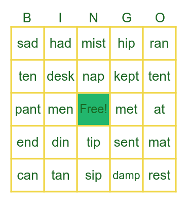 Jolly Phonics Group 1 and 2 words Bingo Card