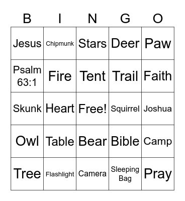 Campout Bingo Card
