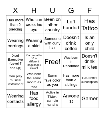 Hobbies United Human Bingo Card