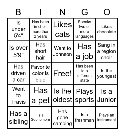 Welcome to Mac Choir Bingo Card