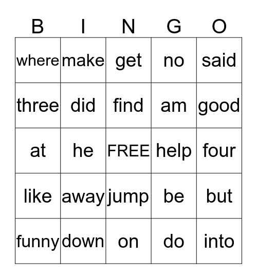 Sept. 28th Dolch Words Bingo Card