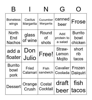 Beach Bar Bingo Card