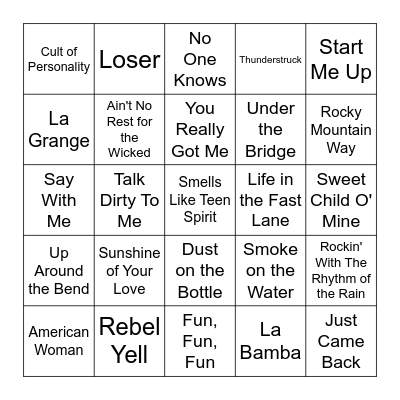 Guitar Gods Bingo Card