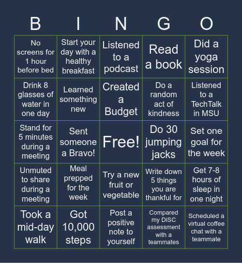 MedSol Wellness Bingo Card